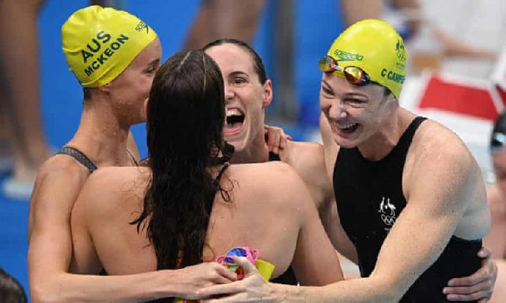 Olympische Spiele Tokio 2020. Ergebnisse Schwimmsport 4 x 100 m